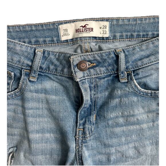 Vintage Y2K Hollister Women’s Blue Denim Distressed Flare Jeans Low Rise 31x32 - Picture 3 of 6